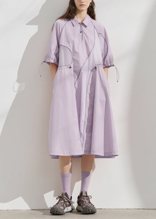 Women's Adjustable Drawstring Sport Dress Purple Asymmetrical - OutfitLondon
