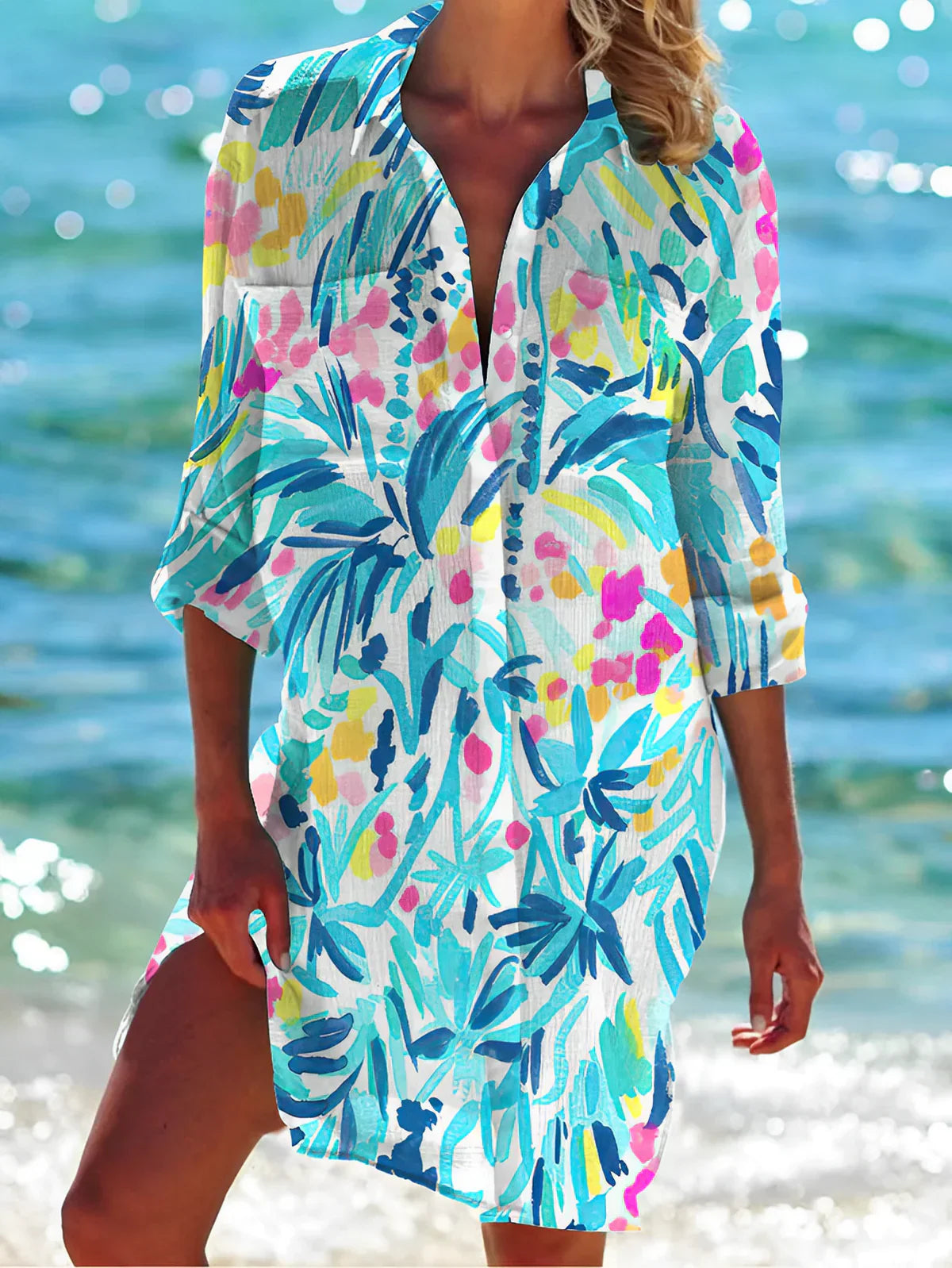 Casual Print V-Neck Summer Blouse Shirt - OutfitLondon