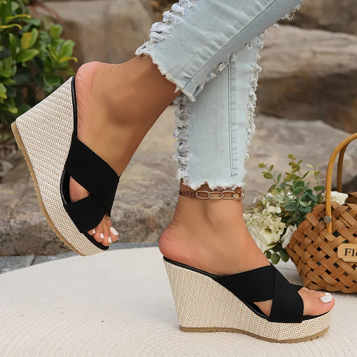 Comfortable Cross Strap High Heel Sandals