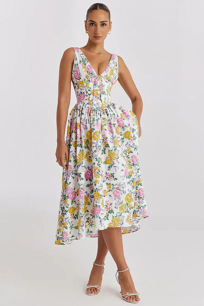 Beautiful Summer Midi Dress with Floral Print - OutfitLondon