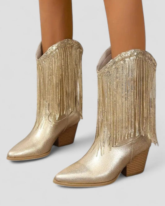 Comfortable Embellished Silver Country Boots for Women - OutfitLondon
