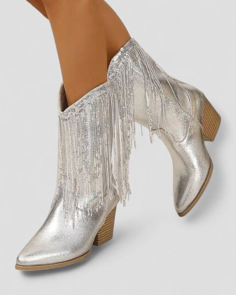 Comfortable Embellished Silver Country Boots for Women