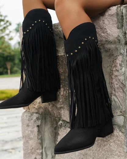 Comfortable Faux Suede Knee High Western Boots for Women