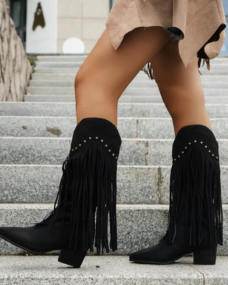 Comfortable Faux Suede Knee High Western Boots for Women