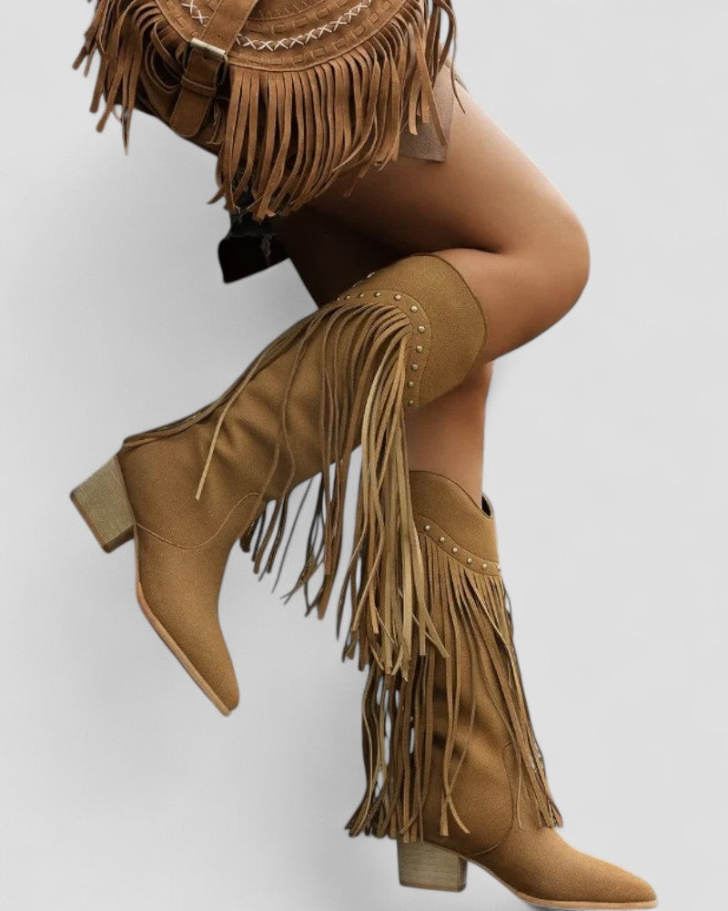Comfortable Faux Suede Knee High Western Boots for Women