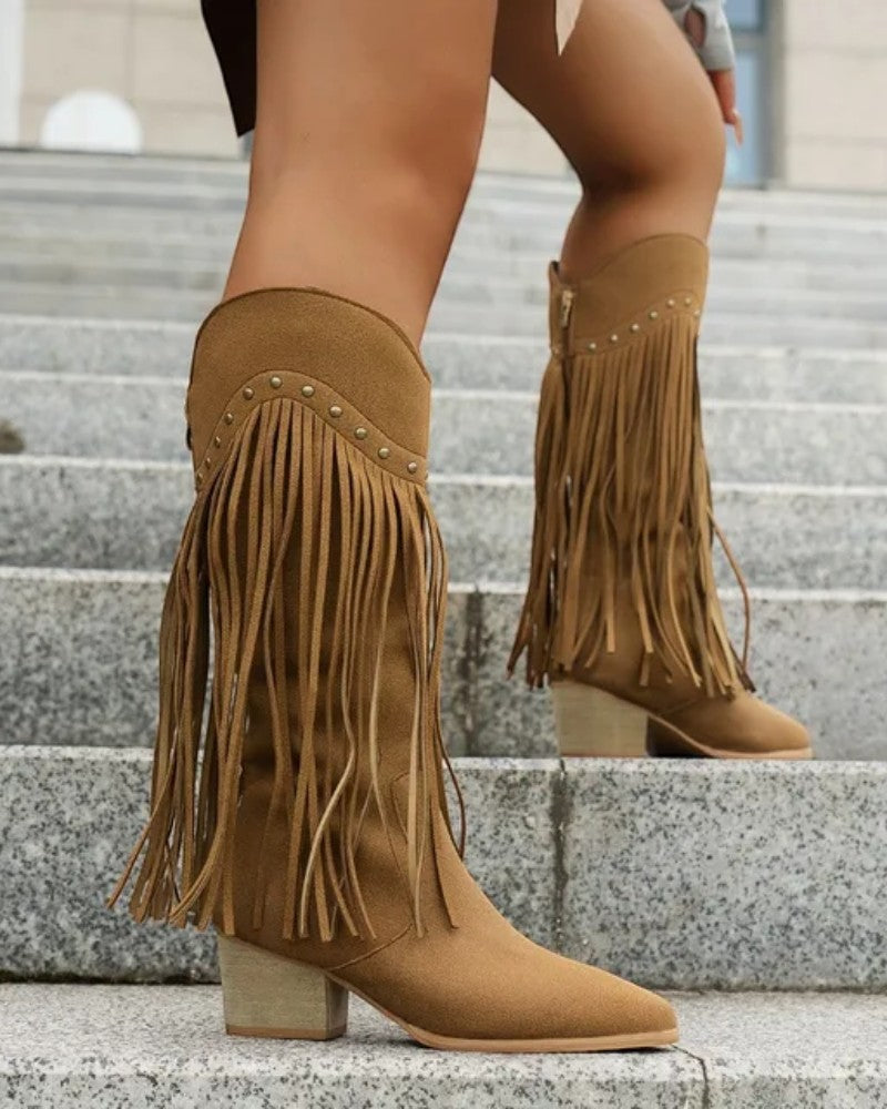 Comfortable Faux Suede Knee High Western Boots for Women