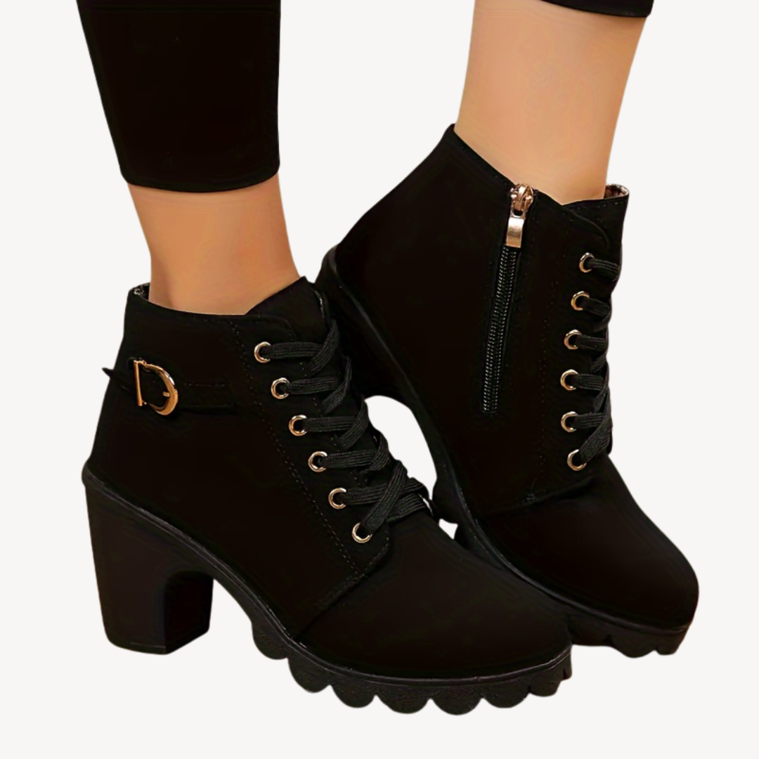 Ladies Fancy Ankle High Heel Boots - OutfitLondon
