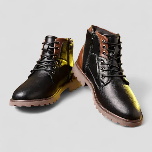 Comfortable Men's Leather Ankle Boots with Laces - OutfitLondon
