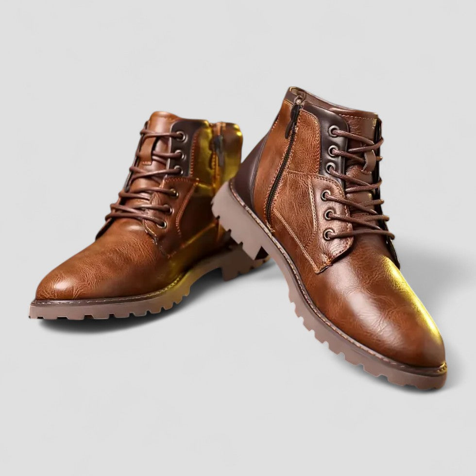 Comfortable Men's Leather Ankle Boots with Laces