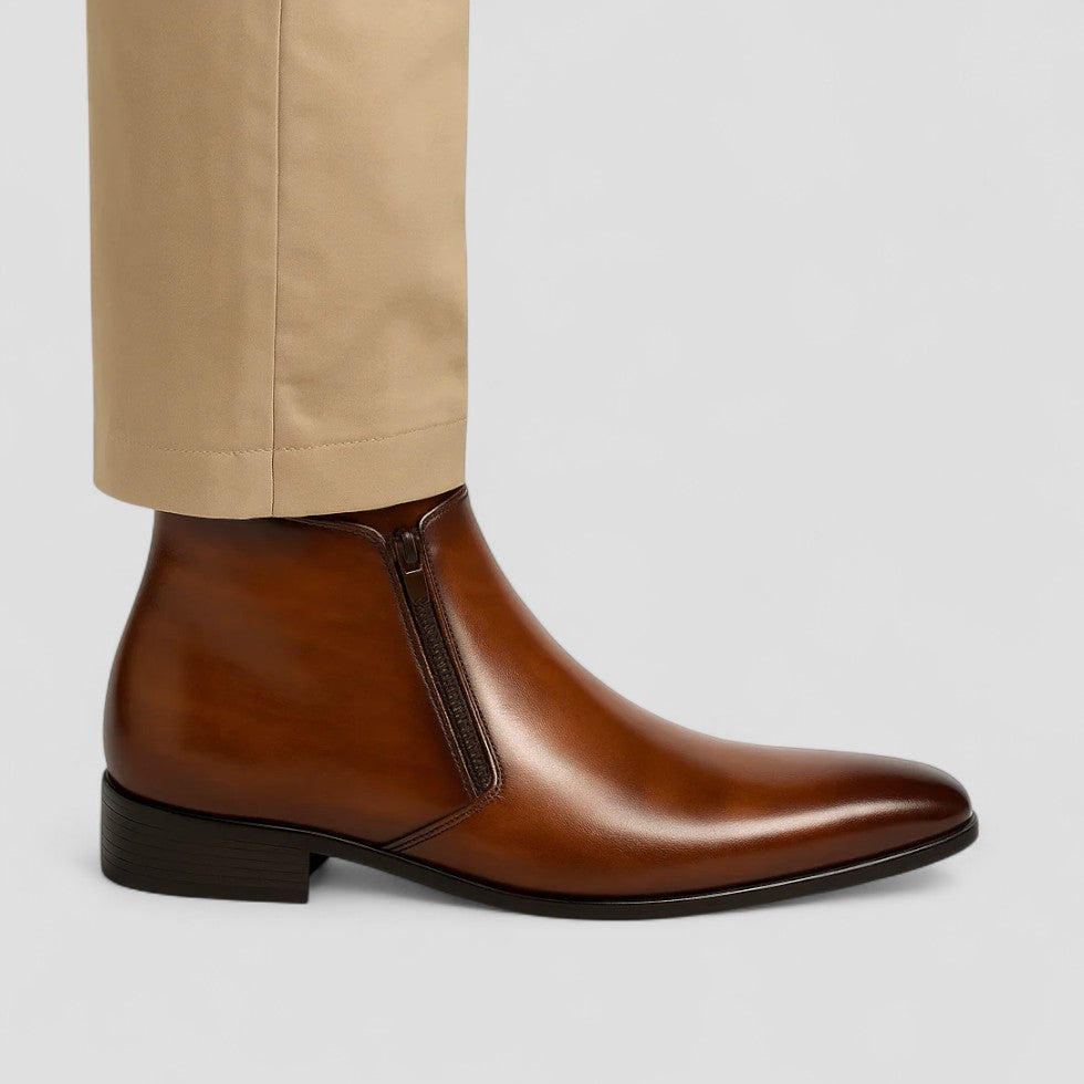 Comfortable Men's Leather Side Zip Ankle Boots