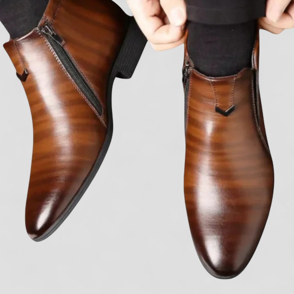 Comfortable Men's Leather Side Zip Ankle Boots