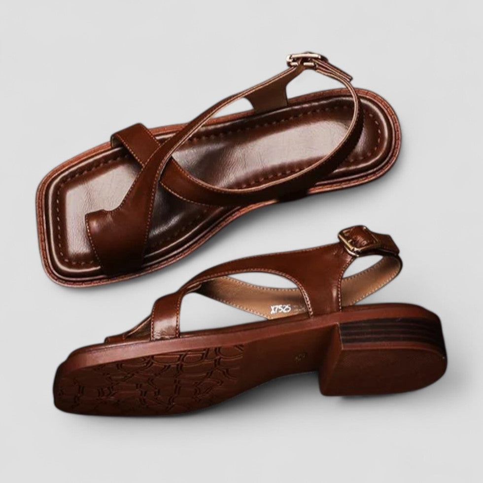 Comfortable Wide Strap Leather Sandals for Women - OutfitLondon