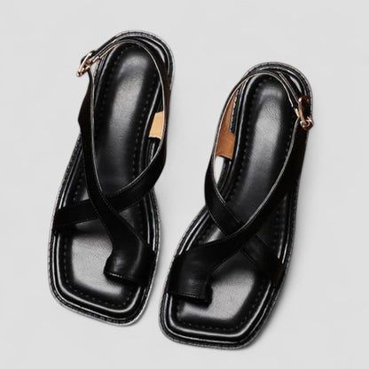 Comfortable Wide Strap Leather Sandals for Women