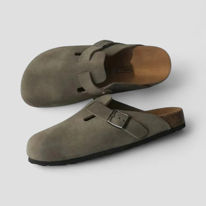 Comfortable Suede Clog Shoes with Adjustable Strap - OutfitLondon