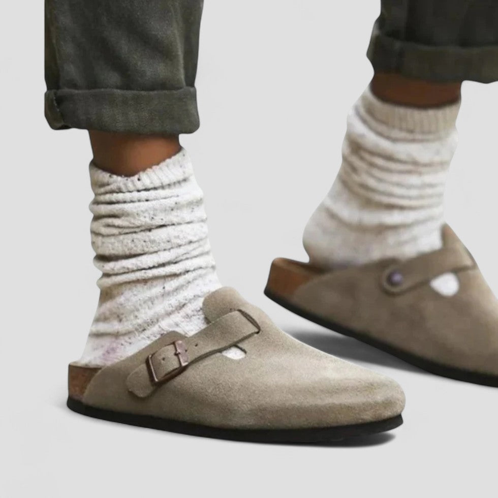 Comfortable Suede Clog Shoes with Adjustable Strap