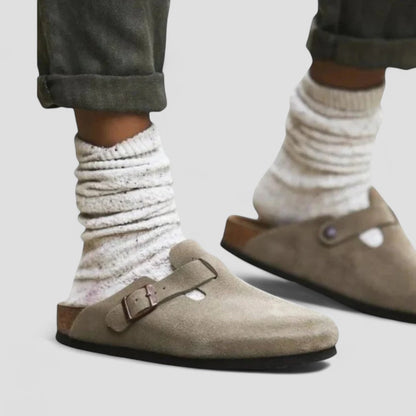 Comfortable Suede Clog Shoes with Adjustable Strap