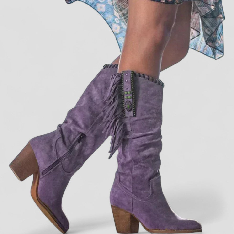 Comfortable Leather Fringe Tall Cowboy Boots for Women