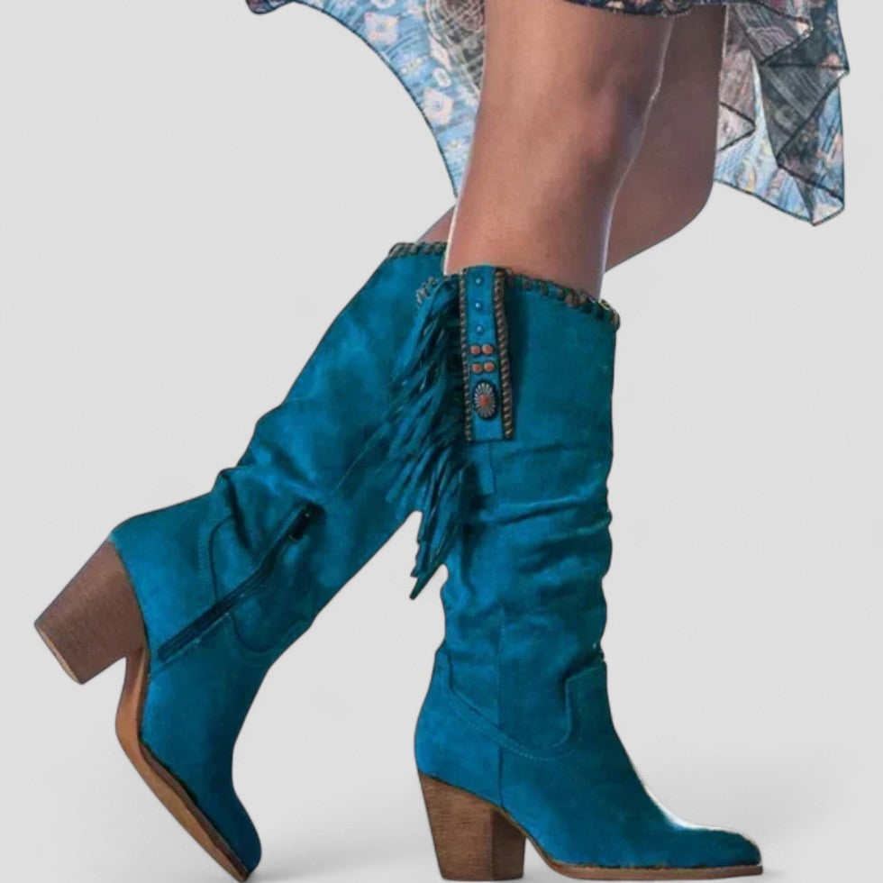 Comfortable Leather Fringe Tall Cowboy Boots for Women