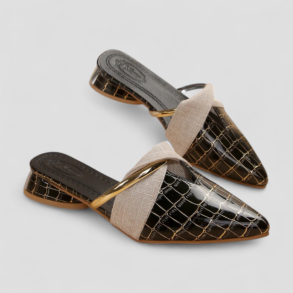 Ladies Fashionable Reptile Print Slipper Shoes - OutfitLondon