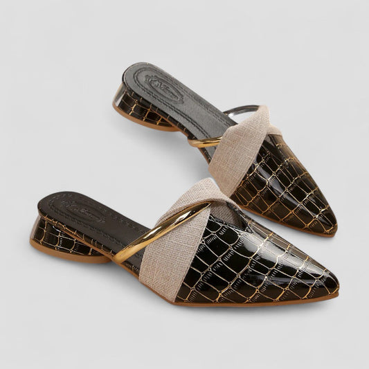 Ladies Fashionable Reptile Print Slipper Shoes - OutfitLondon