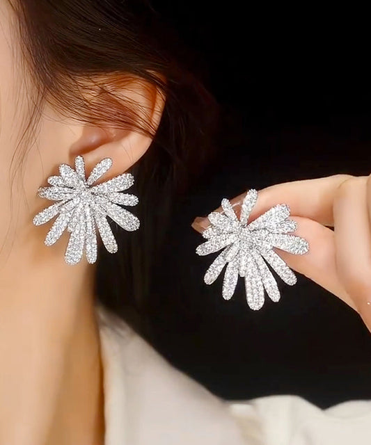 Women's Copper Zircon Earrings Silk Oversized Firework Design - OutfitLondon