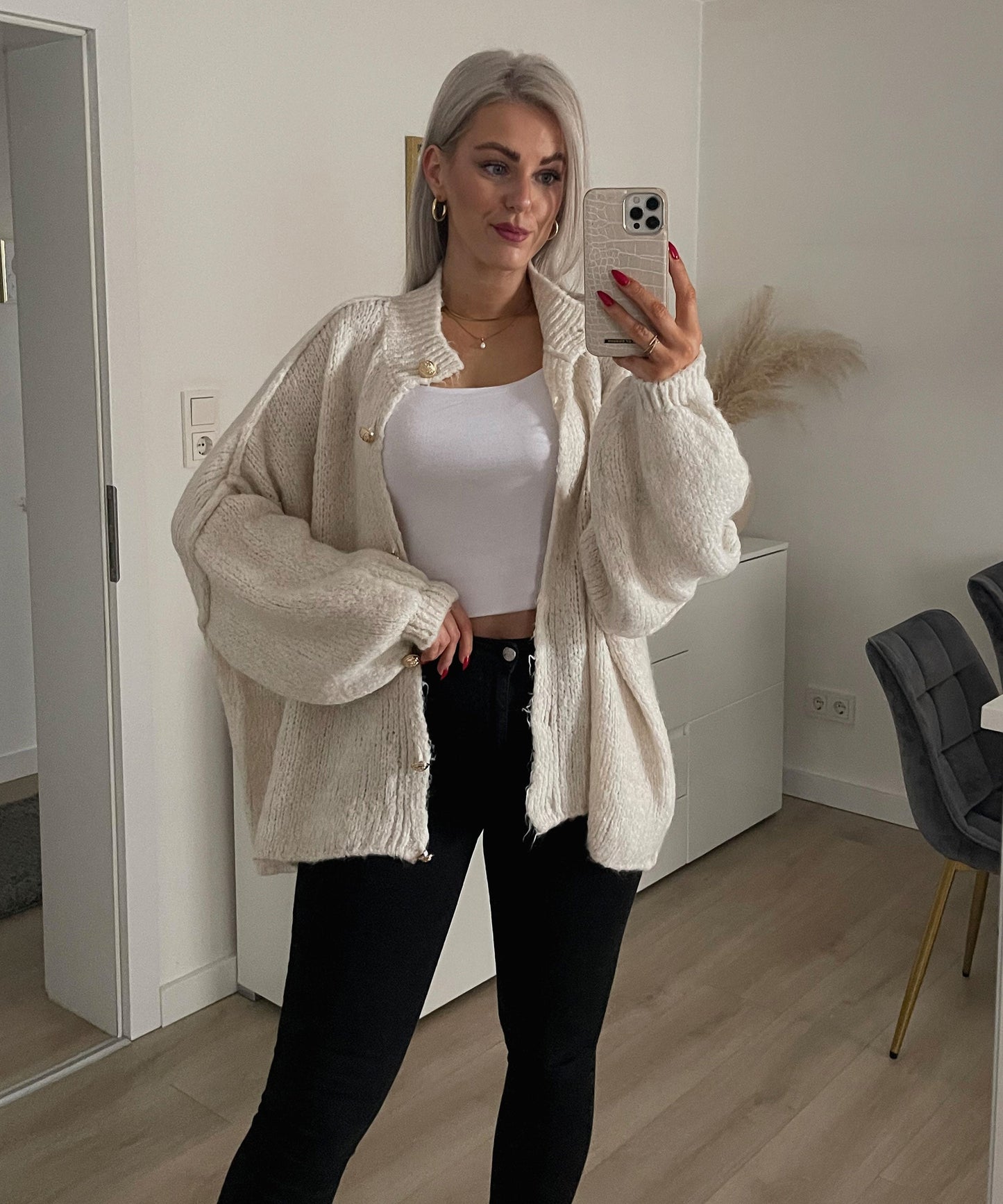 Soft Beige Women's Oversized Sweater Cardigan