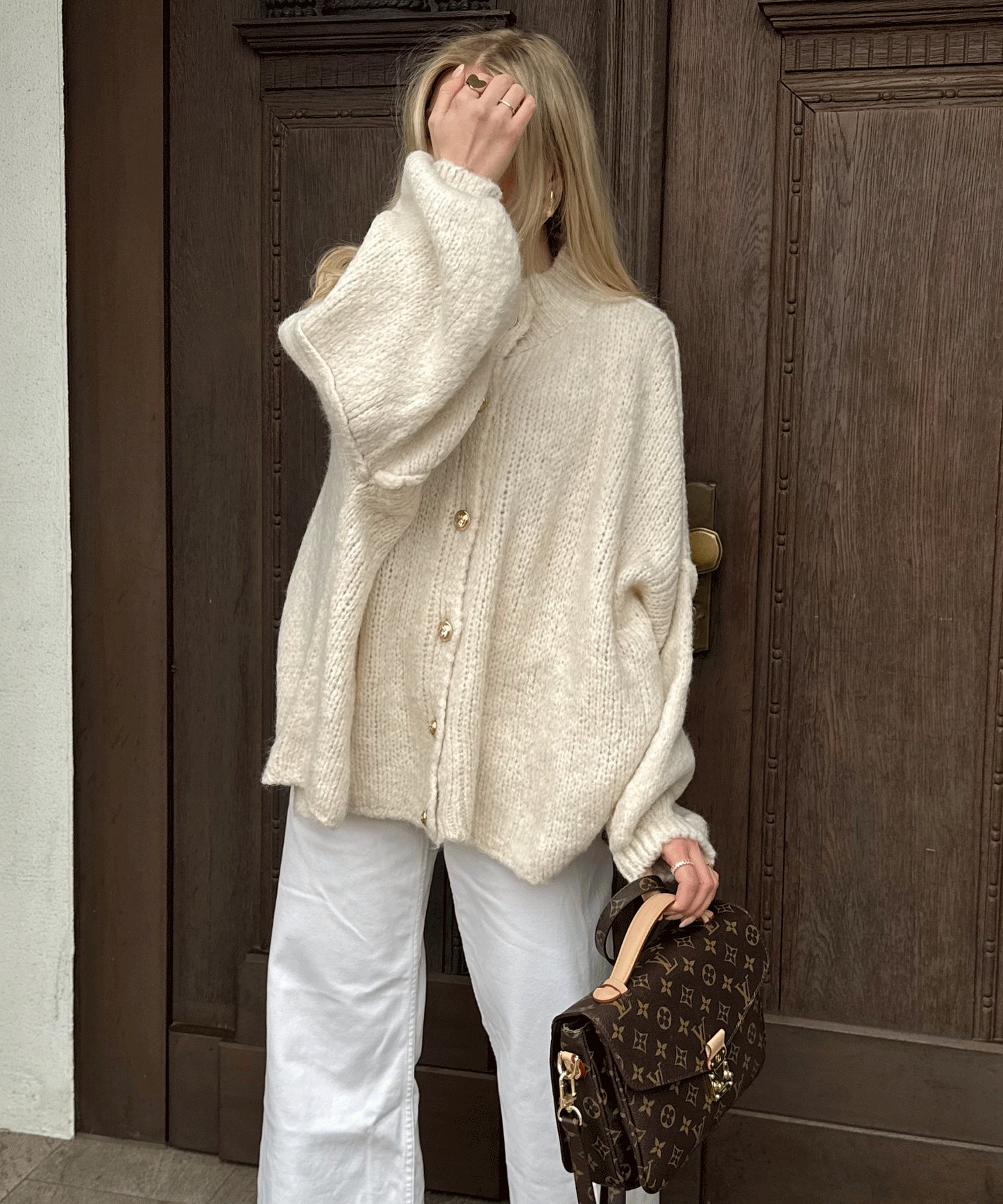 Soft Beige Women's Oversized Sweater Cardigan