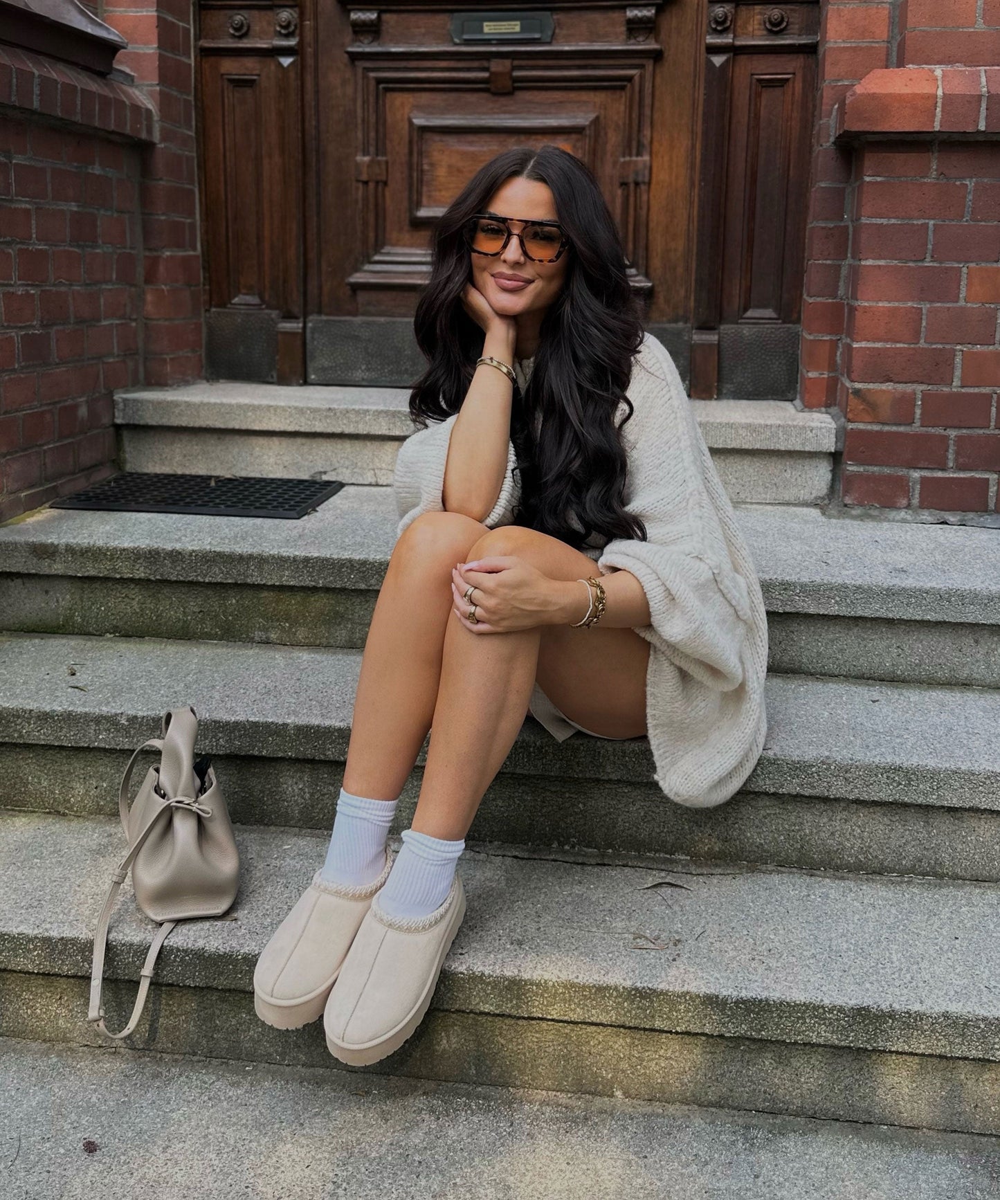 Soft Beige Women's Oversized Sweater Cardigan