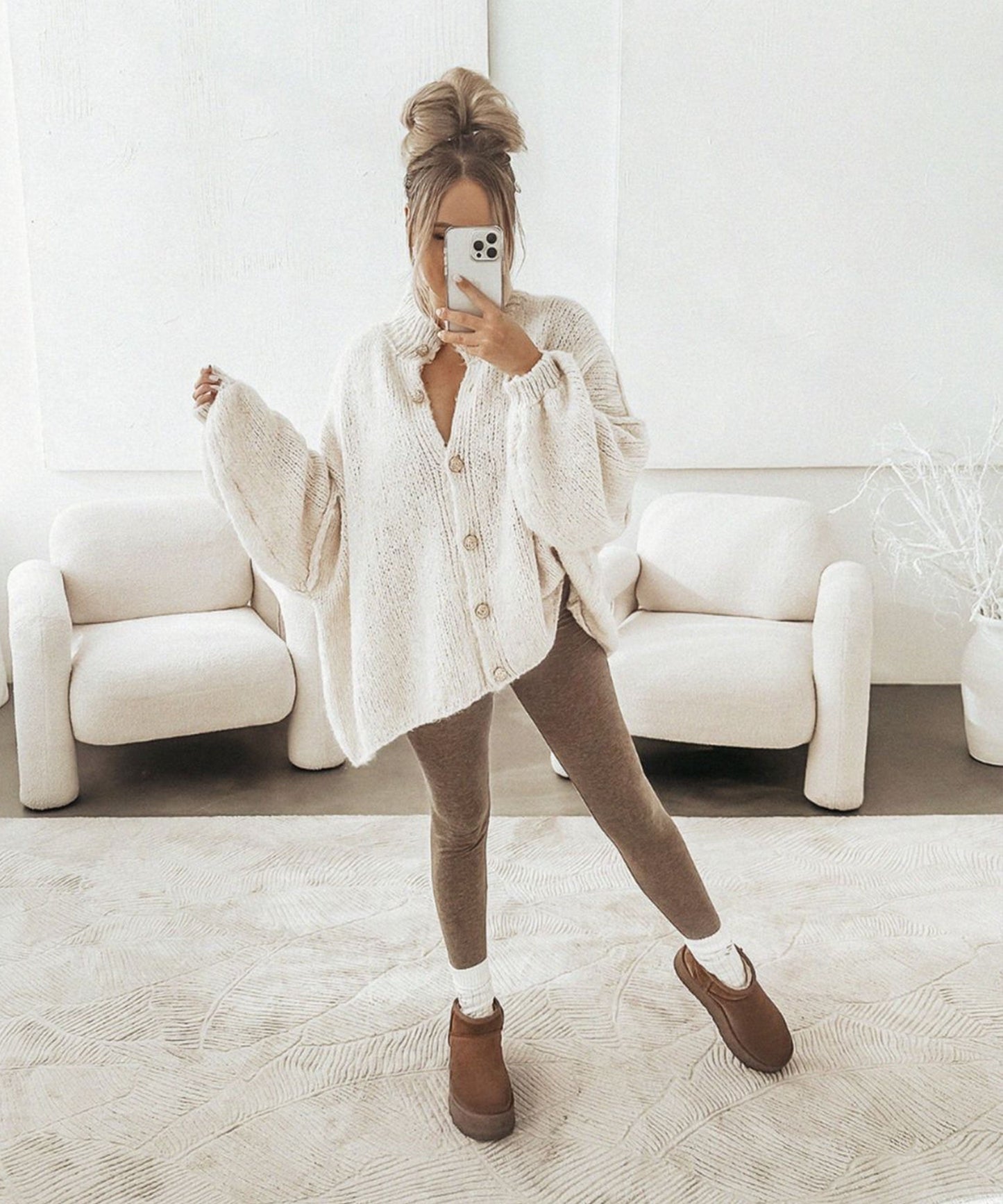 Soft Beige Women's Oversized Sweater Cardigan