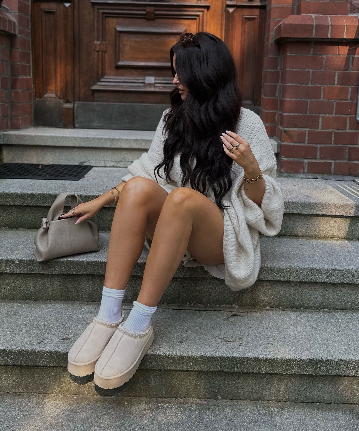 Soft Beige Women's Oversized Sweater Cardigan
