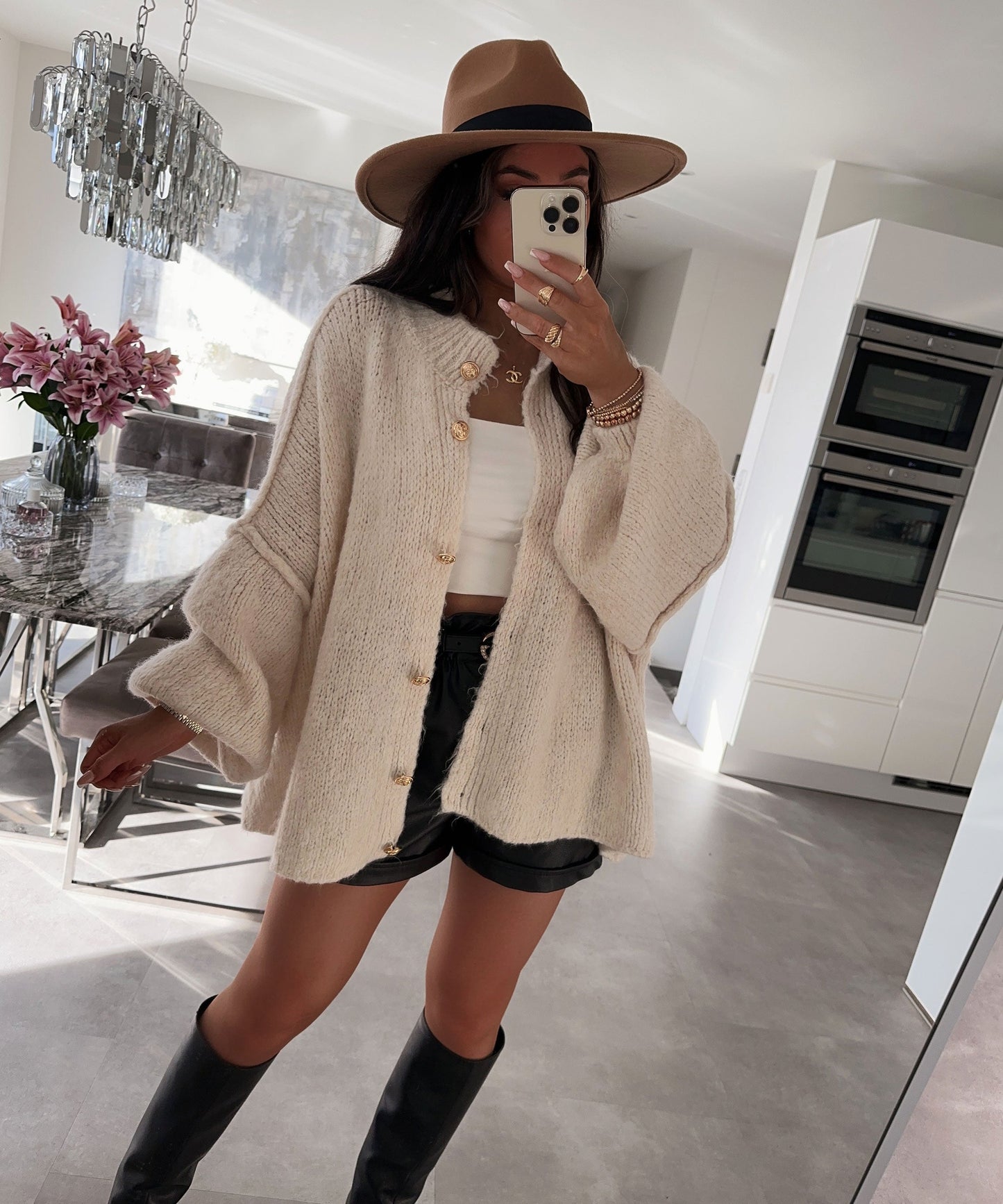 Soft Beige Women's Oversized Sweater Cardigan