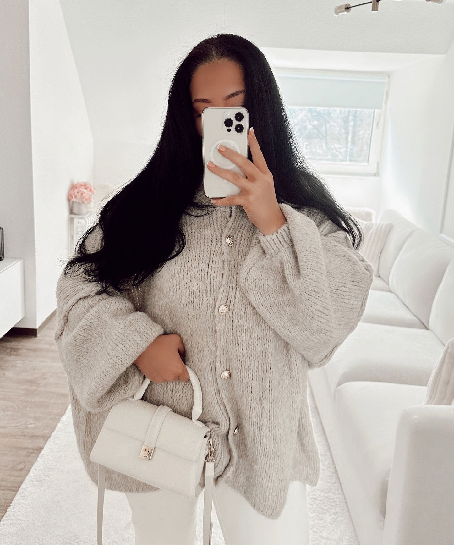 Soft Beige Women's Oversized Sweater Cardigan