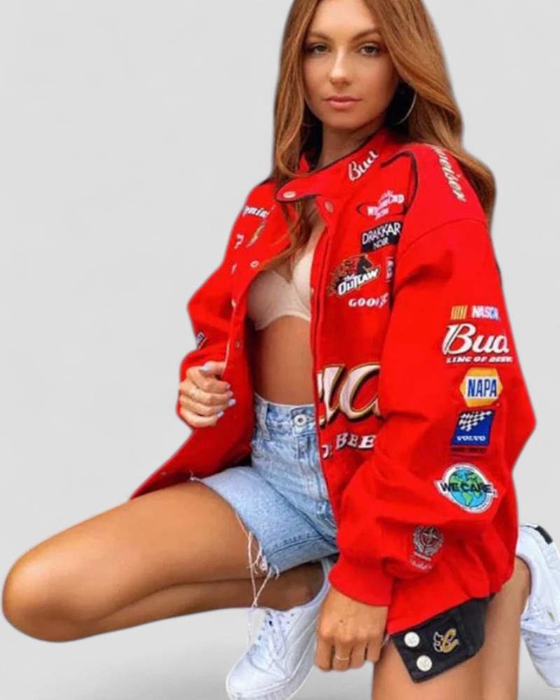 Ladies Large Graphic Bomber Coat - OutfitLondon