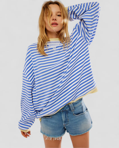 Ladies' Classic Wide Fit Striped Sweater - OutfitLondon