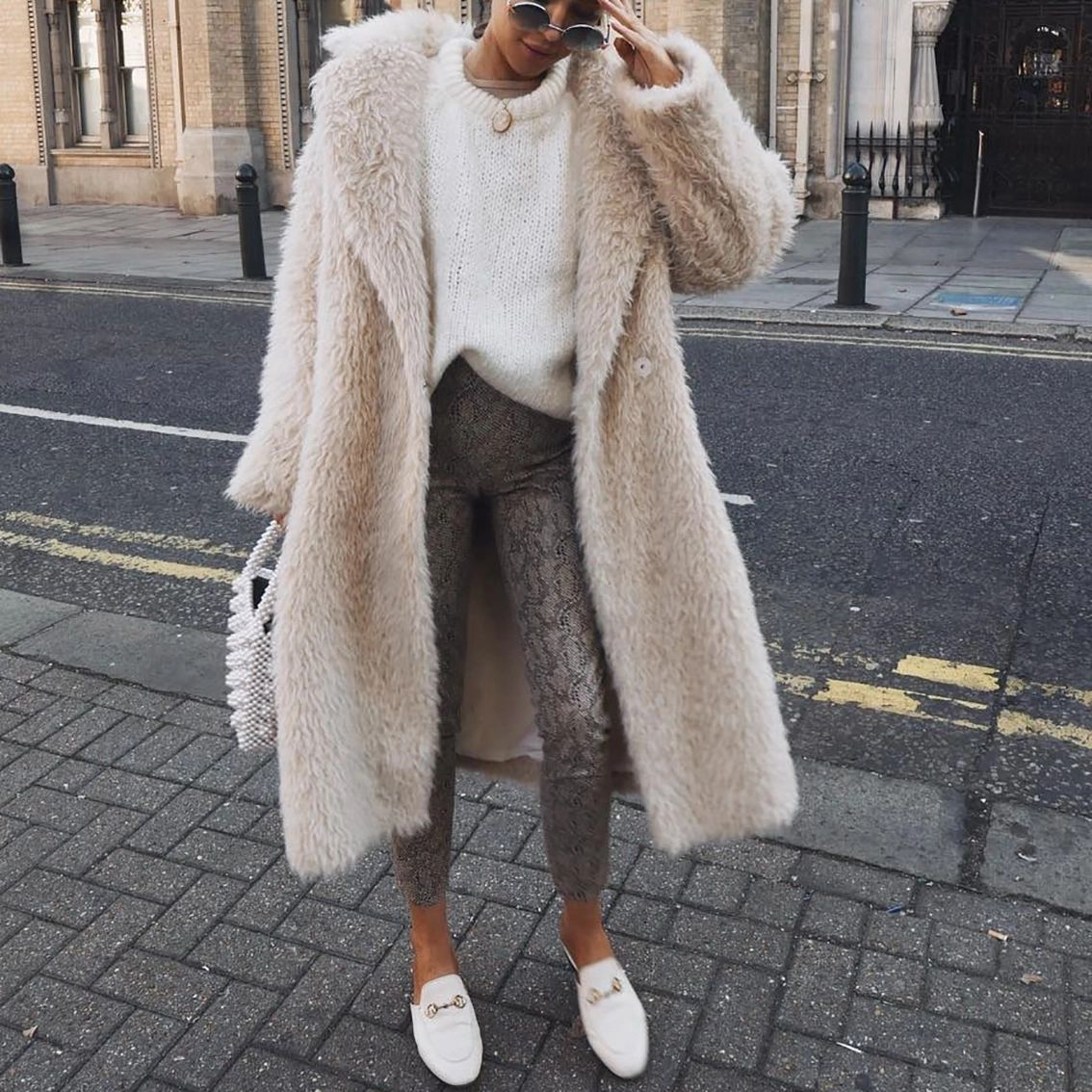 Warm Faux Fur Open Front Women's Winter Jacket - OutfitLondon