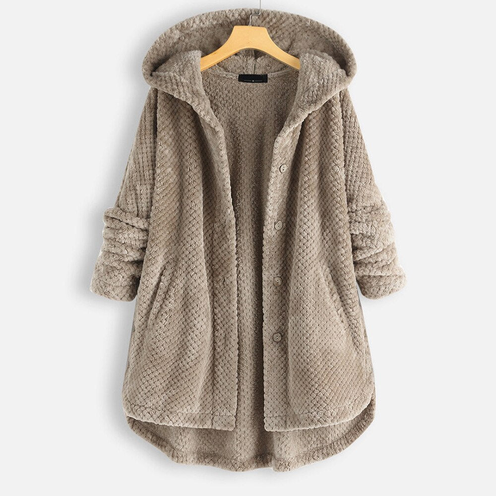 Cozy Women's Large Cable Knit Hooded Sweater - OutfitLondon
