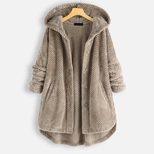 Cozy Women's Large Cable Knit Hooded Sweater - OutfitLondon