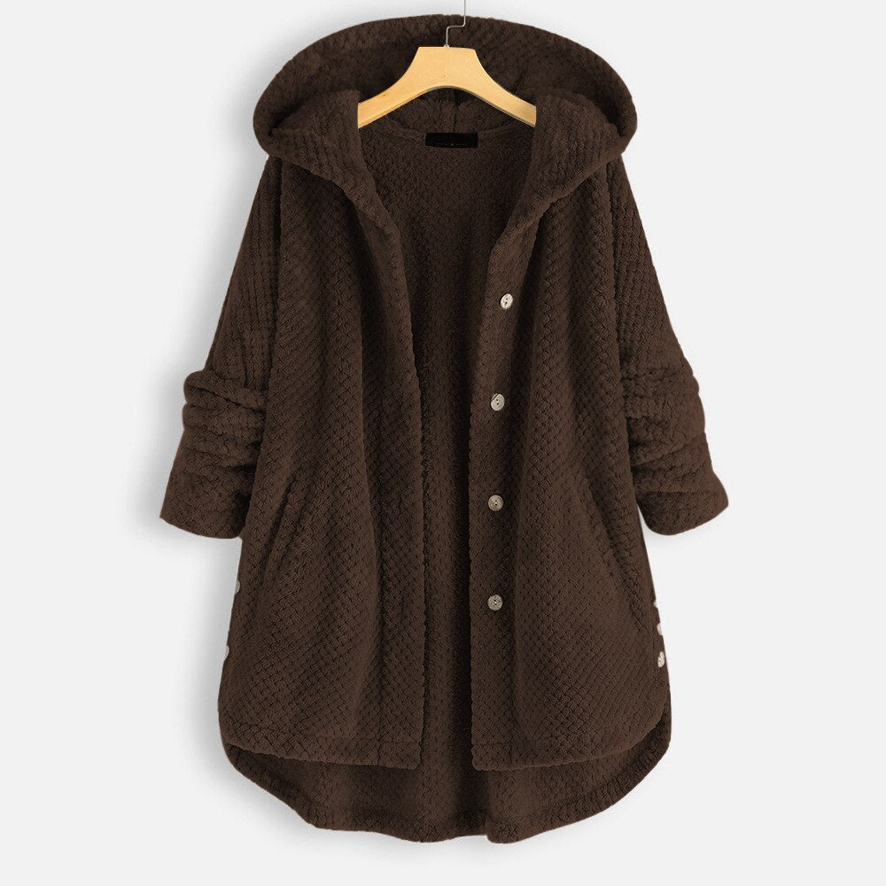 Cozy Women's Large Cable Knit Hooded Sweater