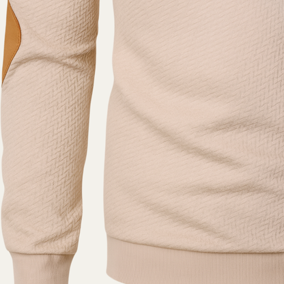 Men's Crew Neck Wool Sweater with Color Block Design