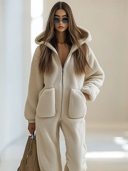 Cozy Women's Oversized Fleece Hoodie Jumpsuit