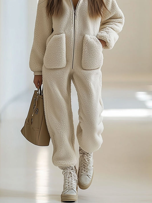 Cozy Women's Oversized Fleece Hoodie Jumpsuit - OutfitLondon
