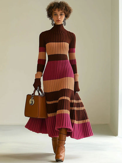Classic Striped Knitted Midi Dress for Women