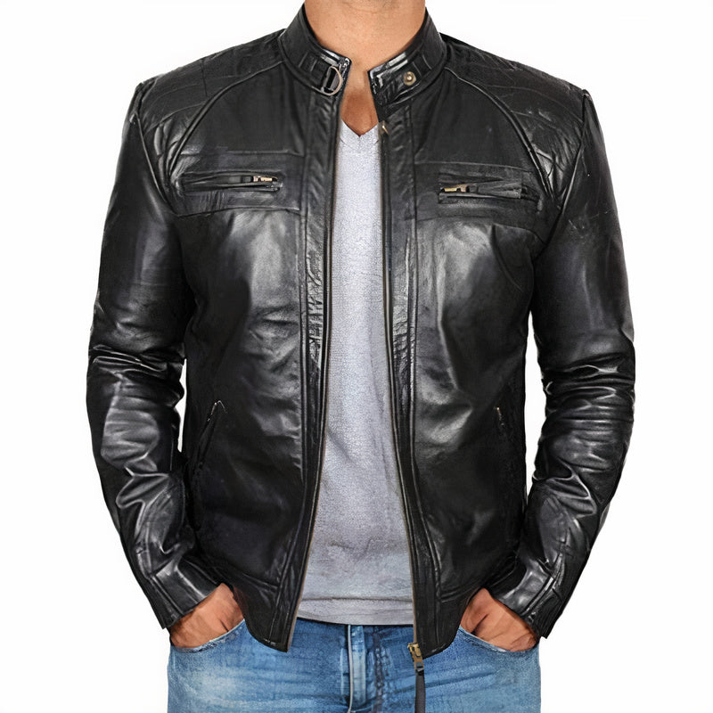 Tough Biker Leather Jacket with Zip Pockets
