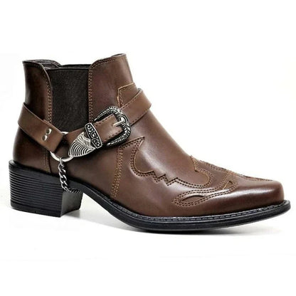 Rugged Western Boots for Men with Buckle Strap