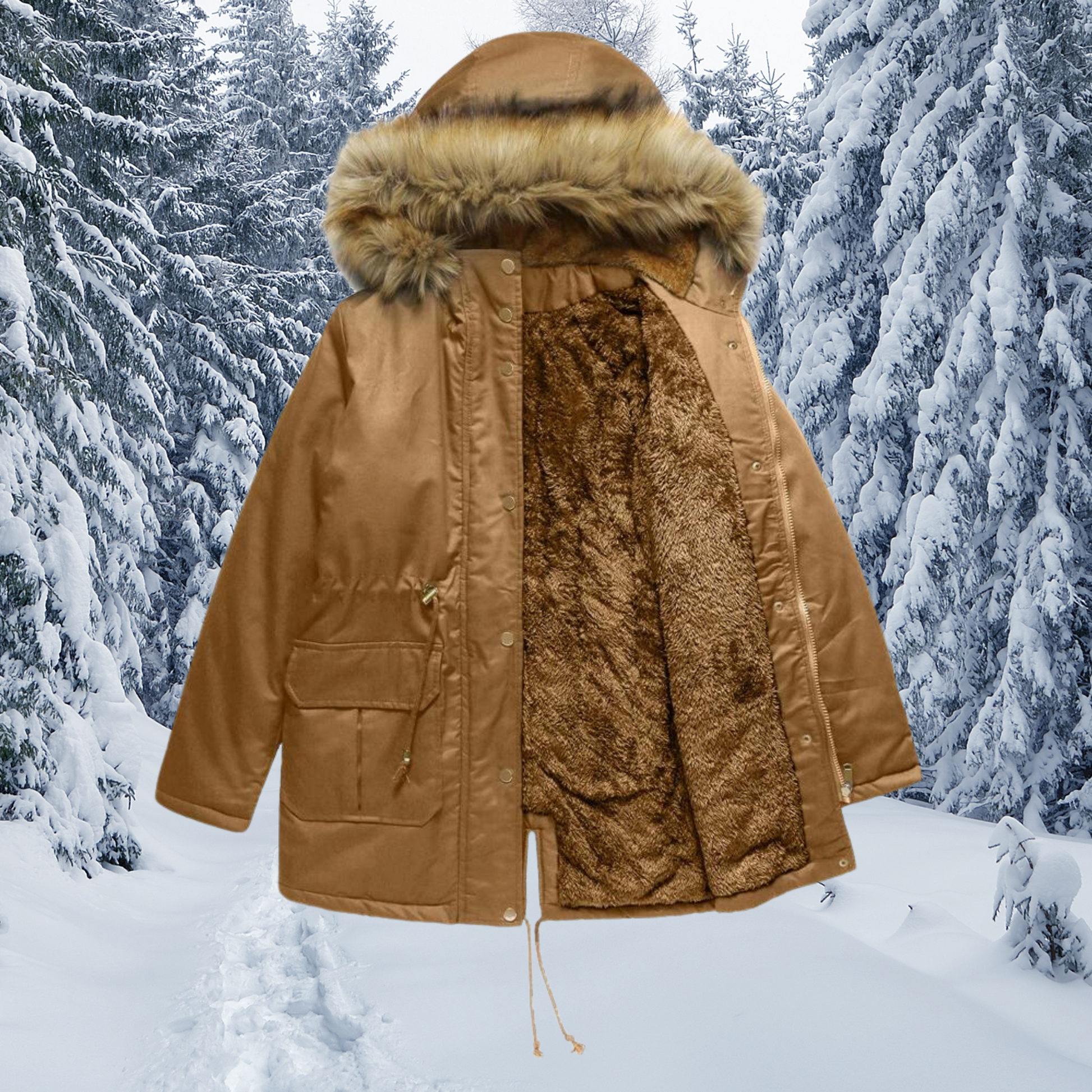 Cozy Women's Insulated Snow Parka Coat with Faux Fur Hood - OutfitLondon