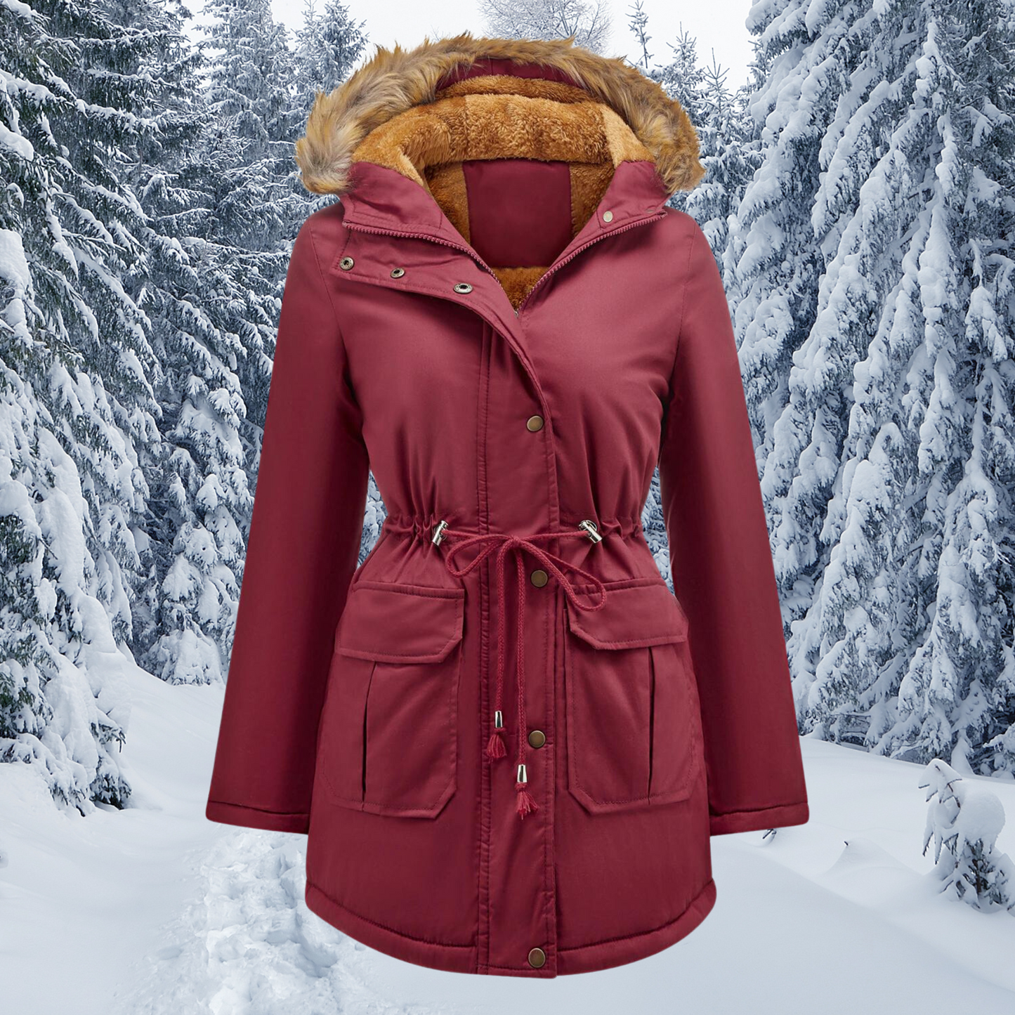 Cozy Women's Insulated Snow Parka Coat with Faux Fur Hood