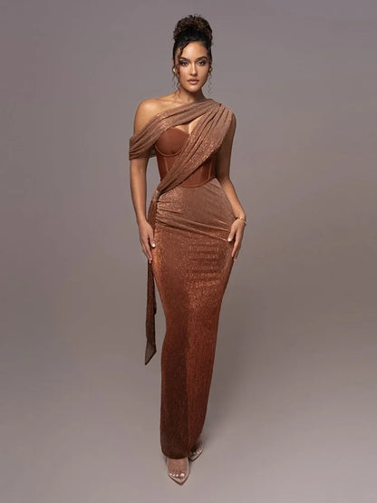 Elegant Ladies Flowy One Shoulder Dress - OutfitLondon