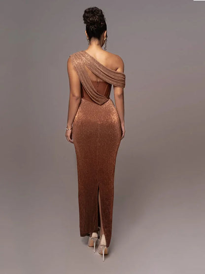 Elegant Ladies Flowy One Shoulder Dress