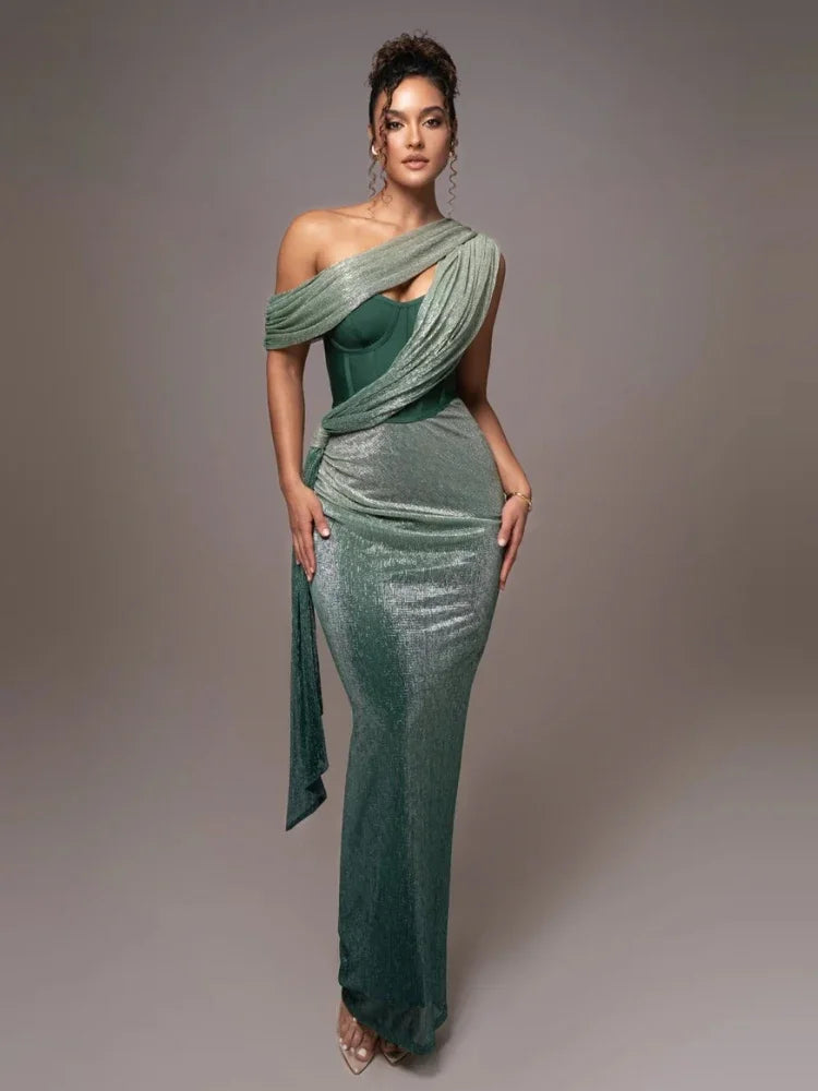 Elegant Ladies Flowy One Shoulder Dress