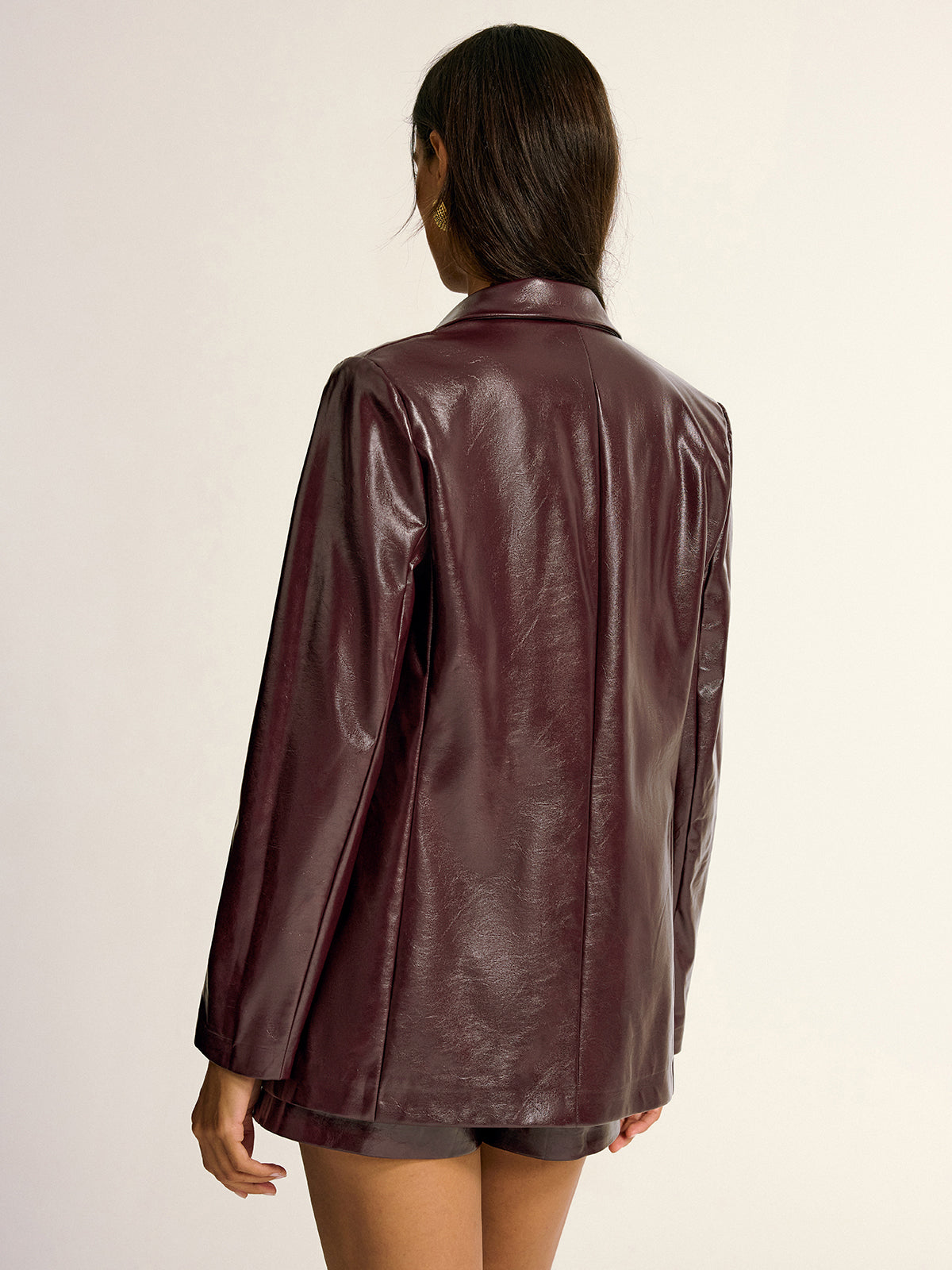 Women's Faux Leather Button Jacket with Pockets